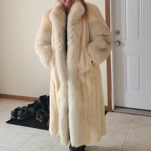 White Mink and Tan Fox Full length Coat
